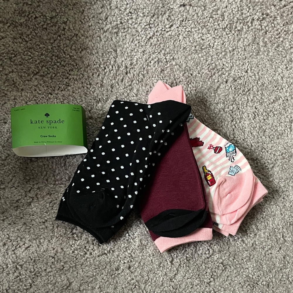 Kate Spade Pink and Black Striped Crew Socks - Picture 4 of 5